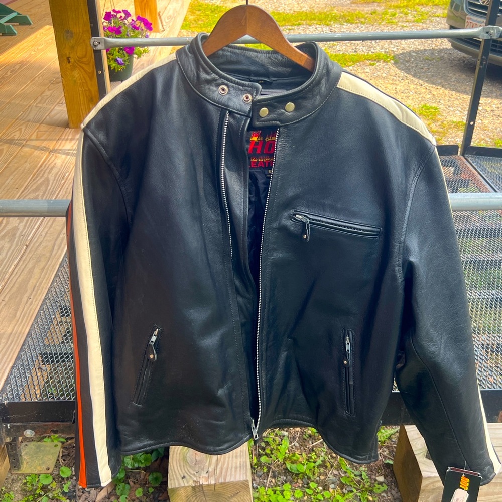 NWT men’s L “Hot Leathers” leather motorcycle jacket (unisex)